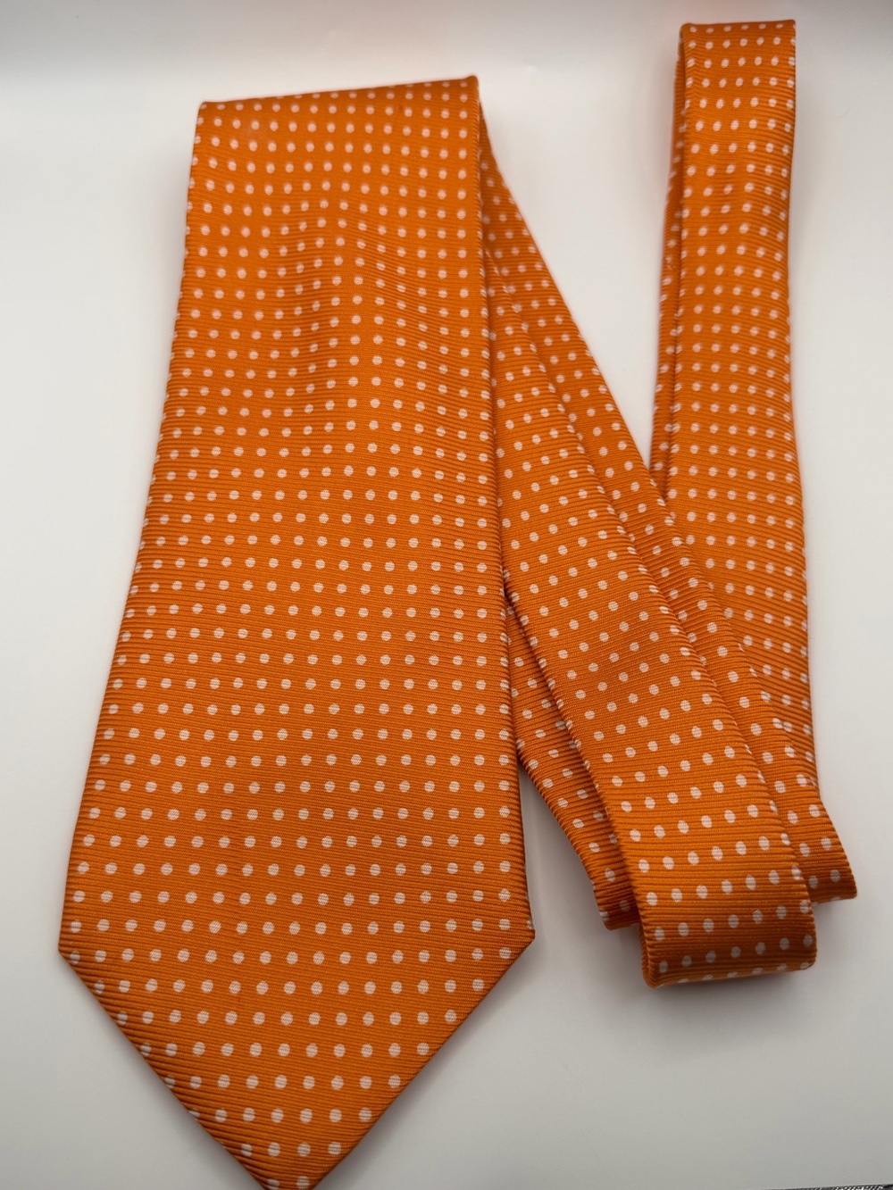 Ralph Lauren 100% Silk Orange Pin Dot Tie Made in USA